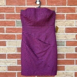 ☀️ NWT Ali Ro Strapless Wool Purple Black Gingham Mini Dress
